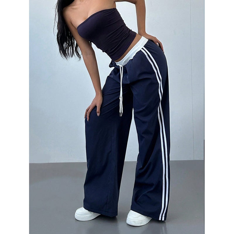Korean Style High Waist Casual Pants Women'S New Loose Straight Tube Long Pants Bar Stitching Sports Sweatpants Trendy - Image 1